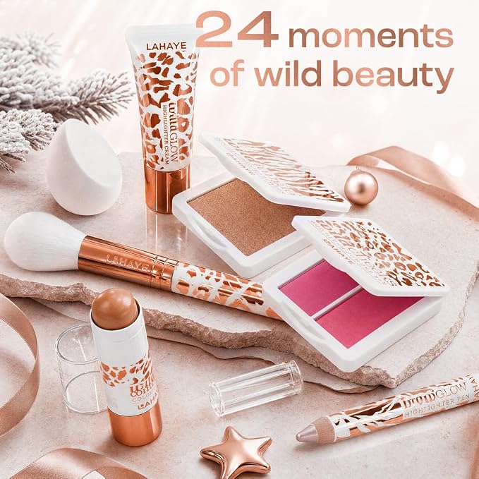 Calendrier de l'Avent beauté « WILD X-MAS » LAHAYE, coffret cadeau, 24 surprises maquillage et cosmétiques haut de gamme emballées individuellement pour Noël,