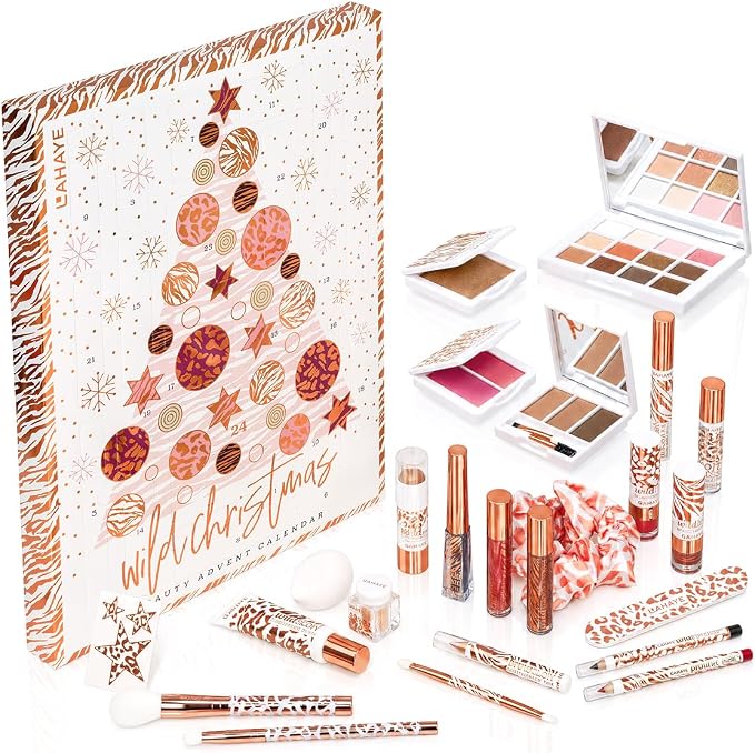 Calendrier de l'Avent beauté « WILD X-MAS » LAHAYE, coffret cadeau, 24 surprises maquillage et cosmétiques haut de gamme emballées individuellement pour Noël,