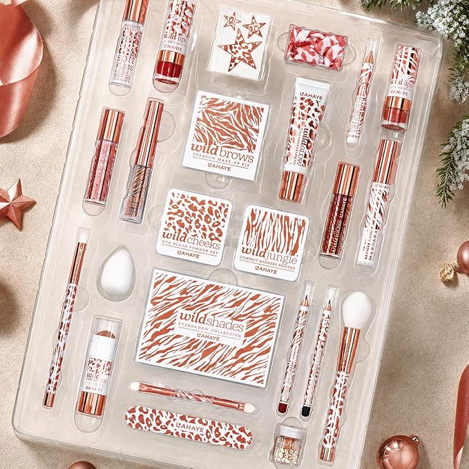 Calendrier de l'Avent beauté « WILD X-MAS » LAHAYE, coffret cadeau, 24 surprises maquillage et cosmétiques haut de gamme emballées individuellement pour Noël,