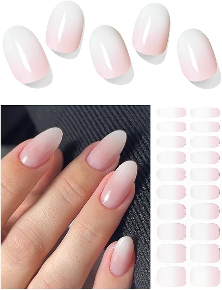Autocollant Ongles Gel UV, 20 pcs Gombre Rose Stickers Ongle Gel Semi-durci Bandes d'ongles Autoadhésif Pour Design Manucure