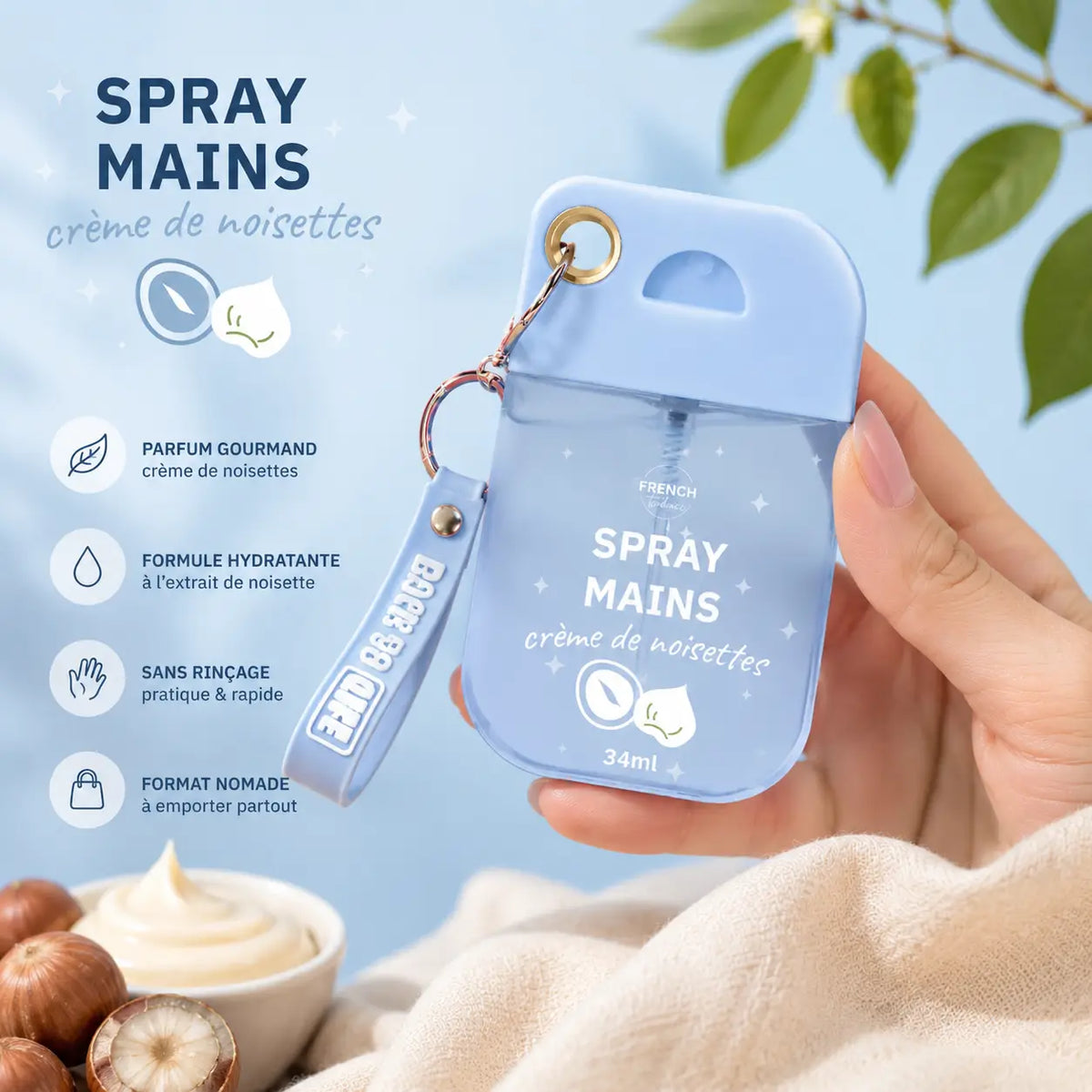 Spray Mains Parfumé 34 ml avec porte cle – Accessoire Beauté
