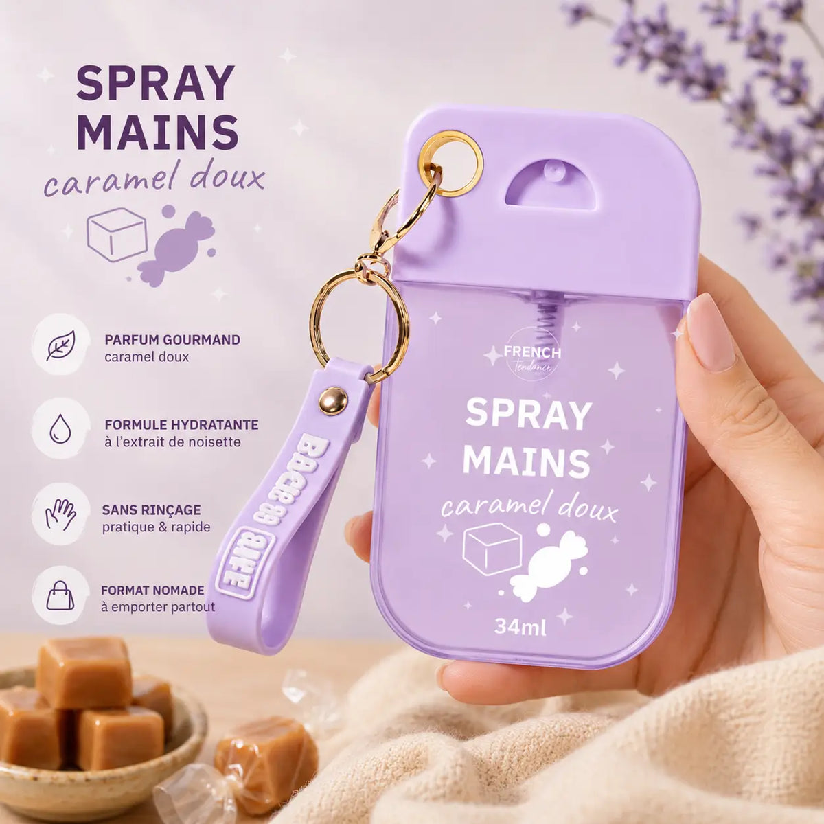 Spray Mains Parfumé 34 ml avec porte cle – Accessoire Beauté