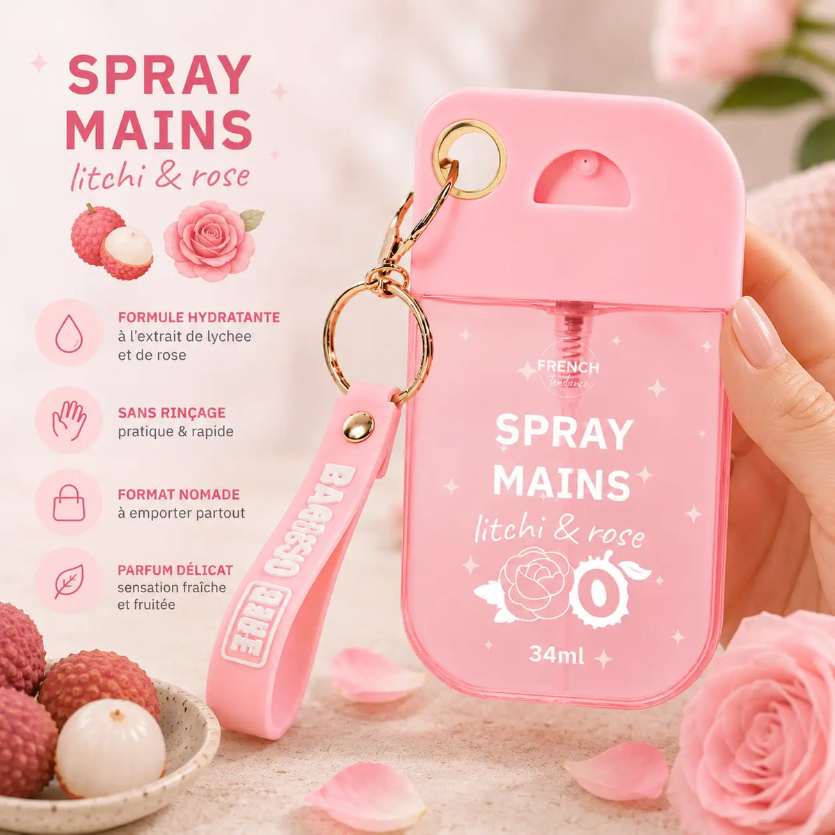 Spray Mains Parfumé 34 ml avec porte cle – Accessoire Beauté