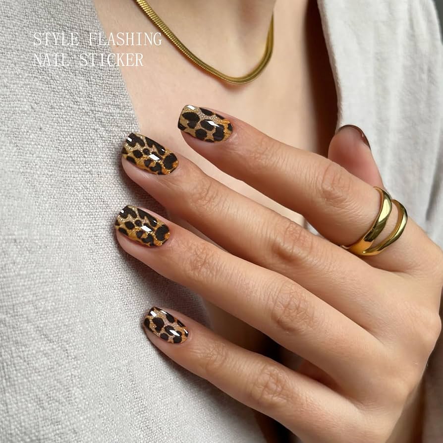 JMEOWIO Lmprimé Léopard Stickers Ongles Gel Nail Stickers Semi-durci Autocollant Ongle Gel Uv Deco Ongle Nail Art Design Manucure