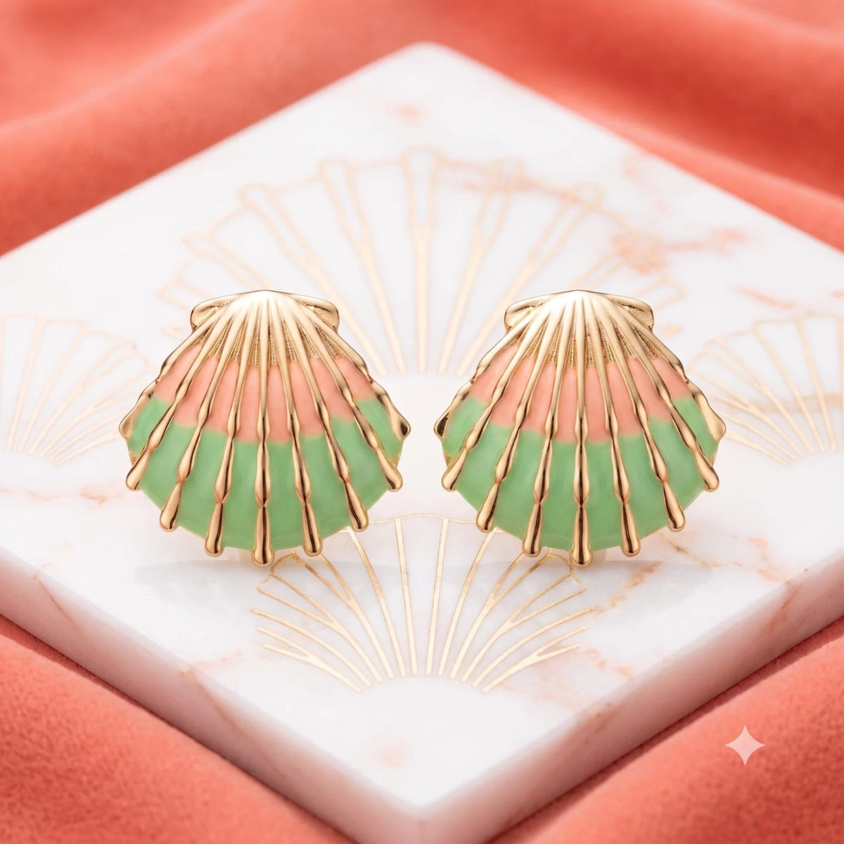 ✨ Paire de Boucles d’Oreilles “Coquillage Coloré Vert” En Acier Inoxydable ✨