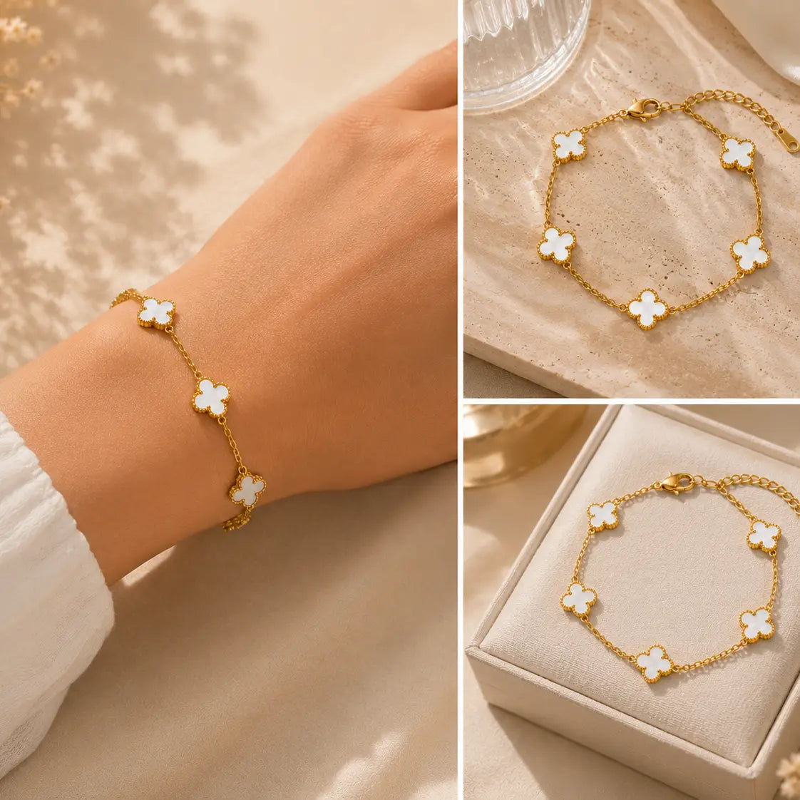 Bracelet multi-stations Trèfle - plaqué or