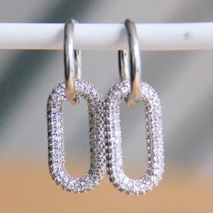Boucles d'oreilles en acier inoxydable avec pendentif ovale en cristal