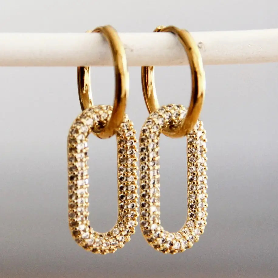 Boucles d'oreilles en acier inoxydable avec pendentif ovale en cristal