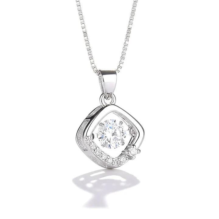 Collier argent 925 pendentif carré orné de zirconiums sertis et oxyde blanc Daphné
