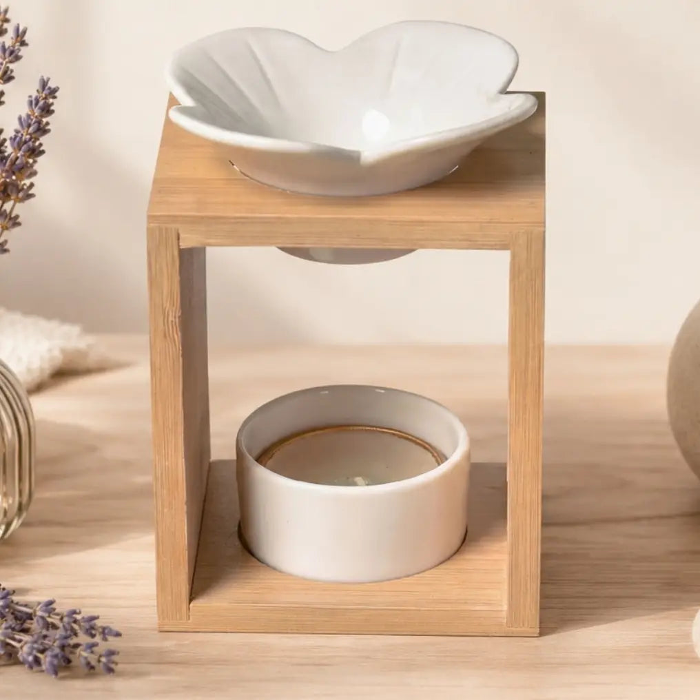 Brûleur Cire Parfumée Naturea Plumeria - Céramique et Bambou