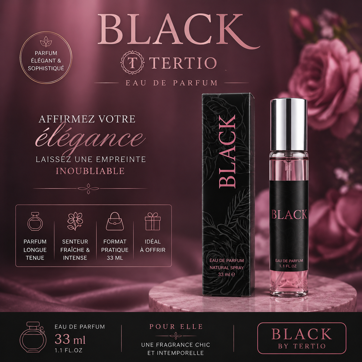 Eau de parfum d’équivalence – BLACK – TERTIO 33ml
