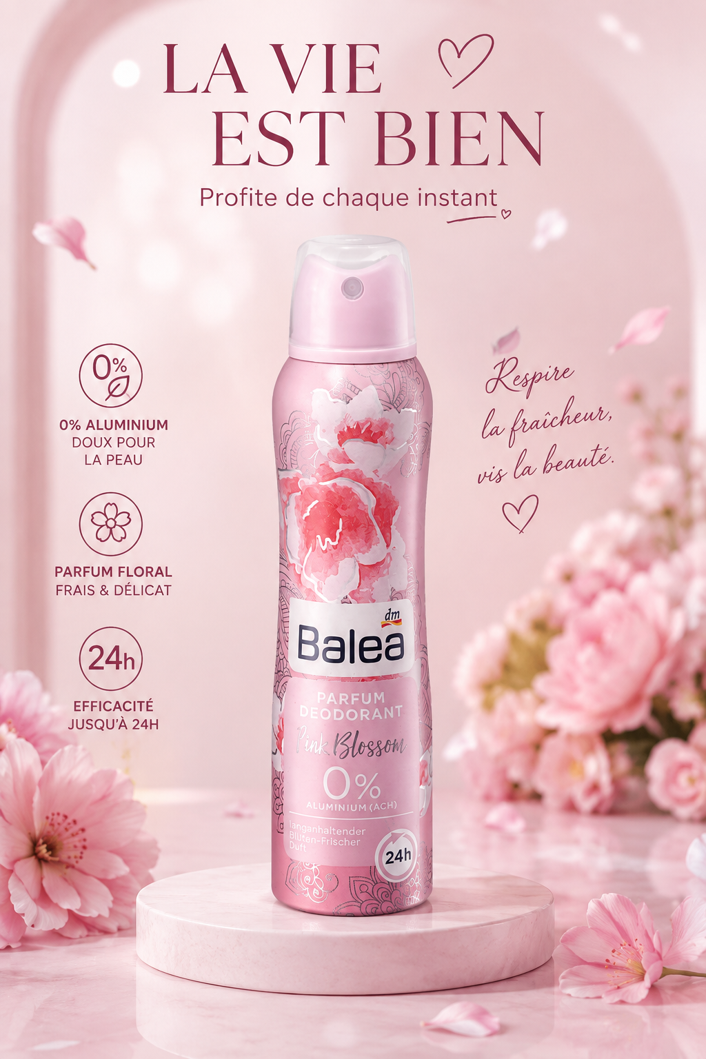 Balea Déodorant Parfum Fleur Rose 0% Aluminium 150 ml la vie et bien