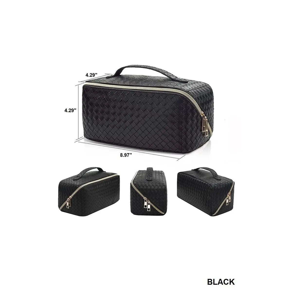 SI-26420 Trousse de voyage pour maquillage et cosmétiques en similicuir végétalien tressé Zenana Consgt.