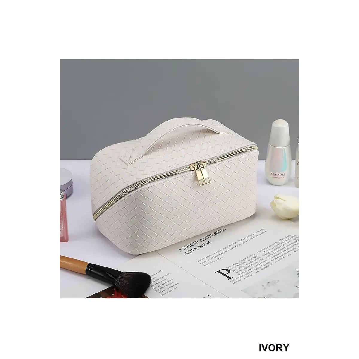 SI-26420 Trousse de voyage pour maquillage et cosmétiques en similicuir végétalien tressé Zenana Consgt.
