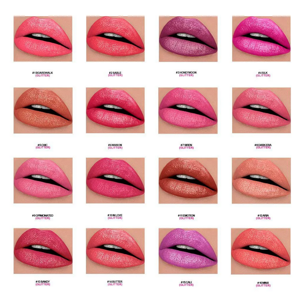 Rouge à lèvres à paillettes hydratantes 16 couleurs Couleur longue durée