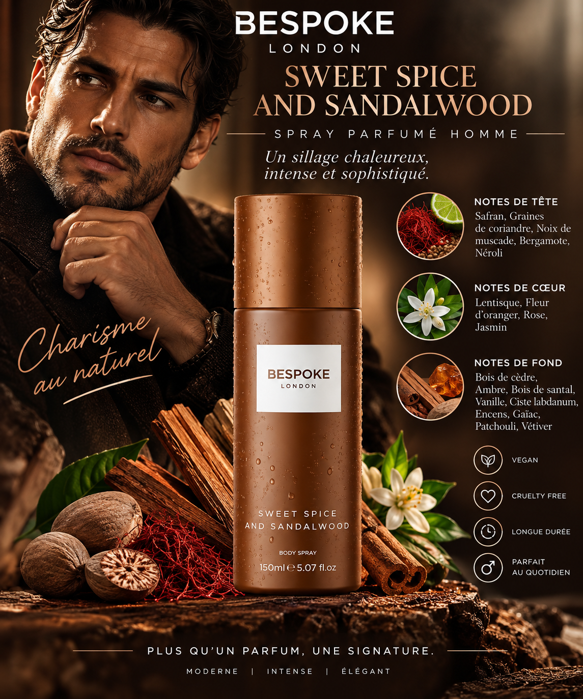 Spray Parfumé Homme Épices & Bois de Santal - 150ml