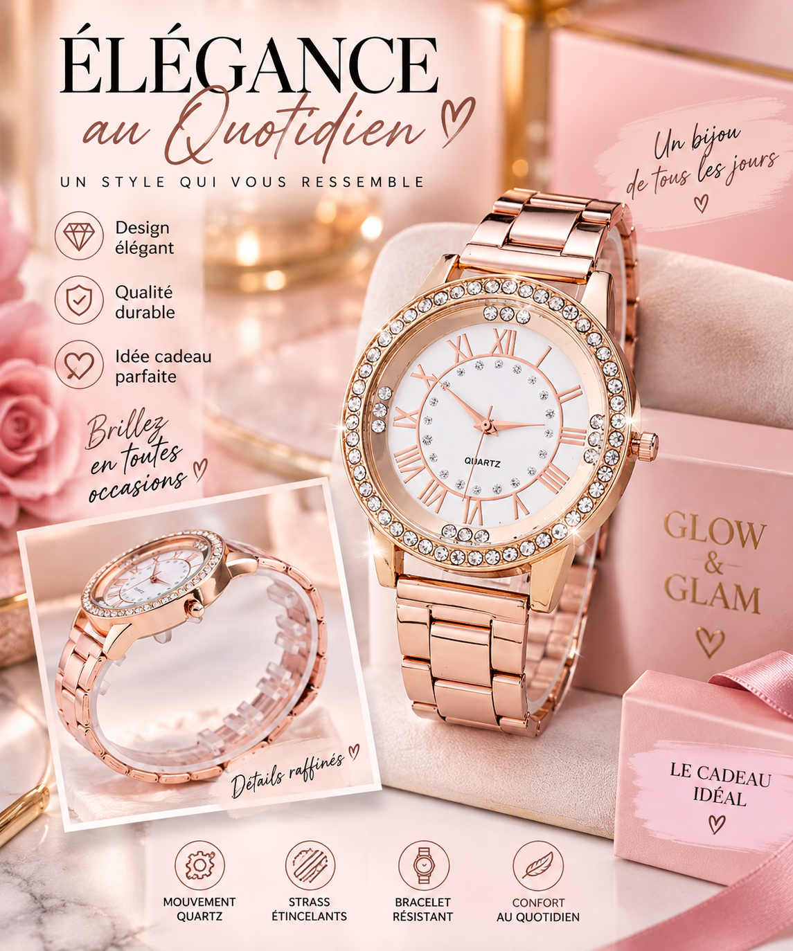 Montre femme en acier au design mode